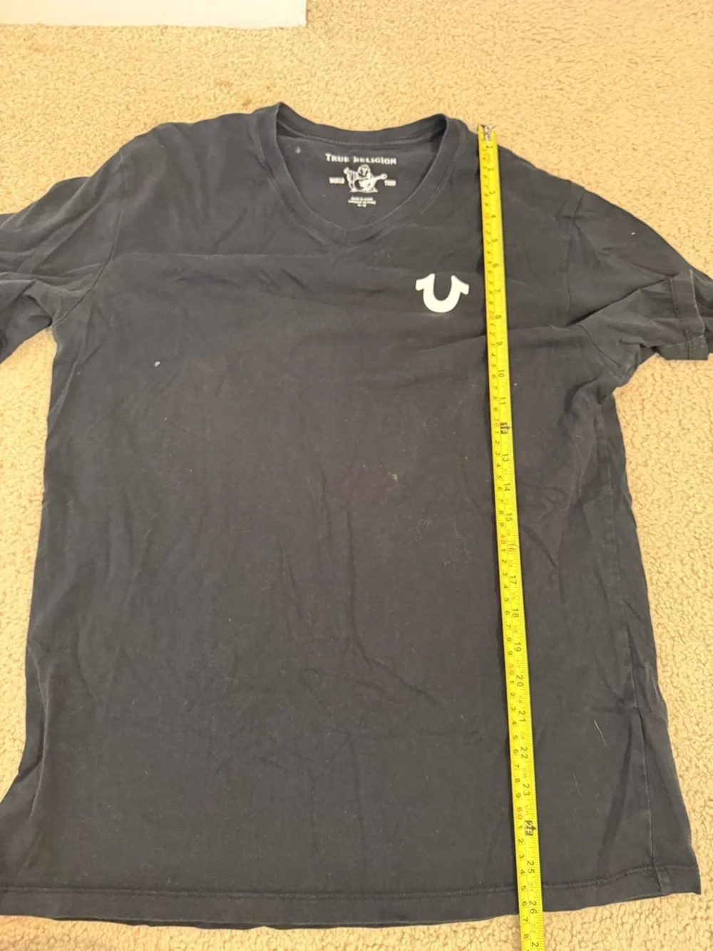 True Religion Black V Neck T Shirt Men’s Medium Logo Tee Casual